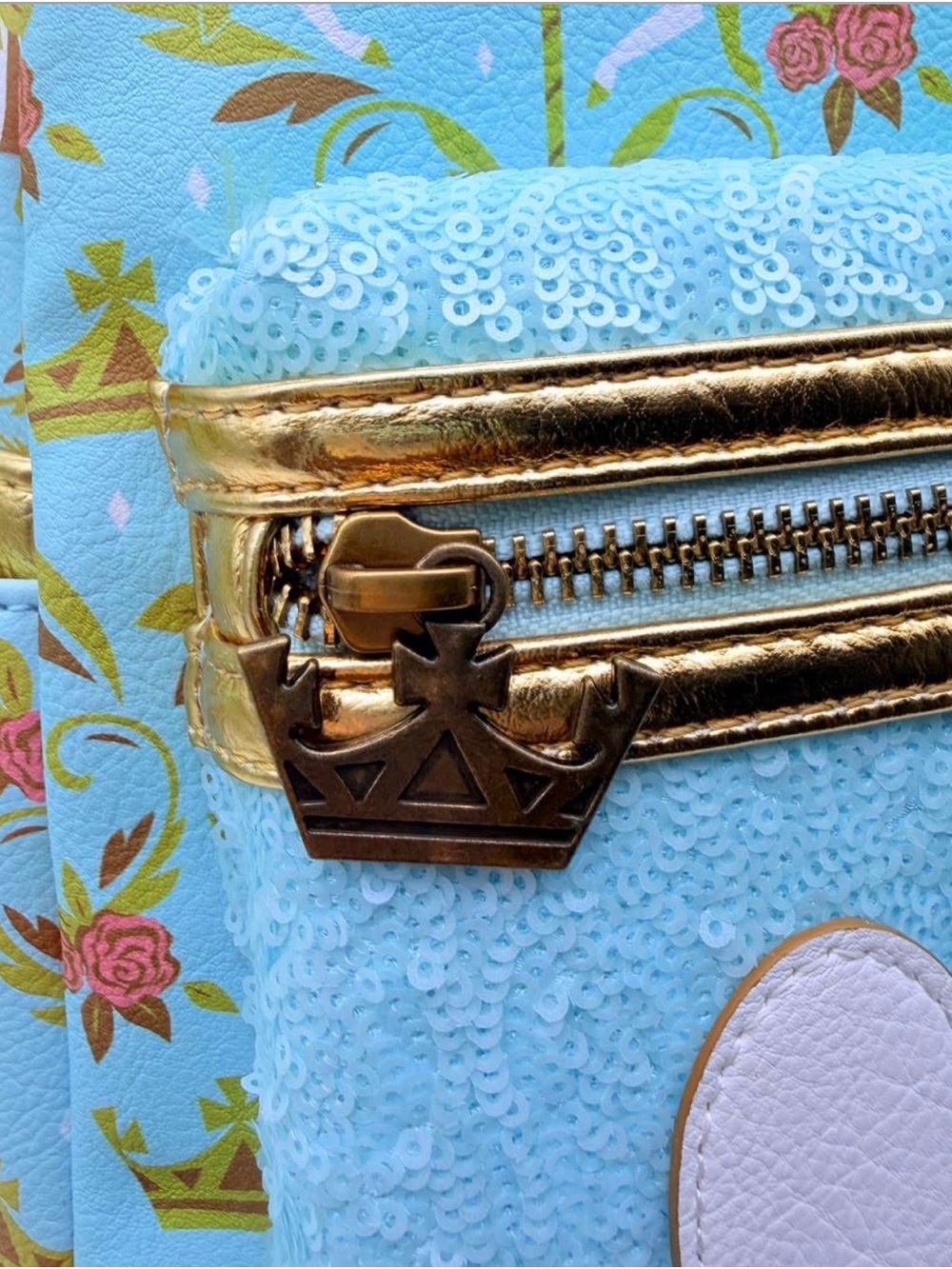 Loungefly Aqua Carousel Mouse Ear Mini Backpack with Gold Accents - Picture 9 of 10